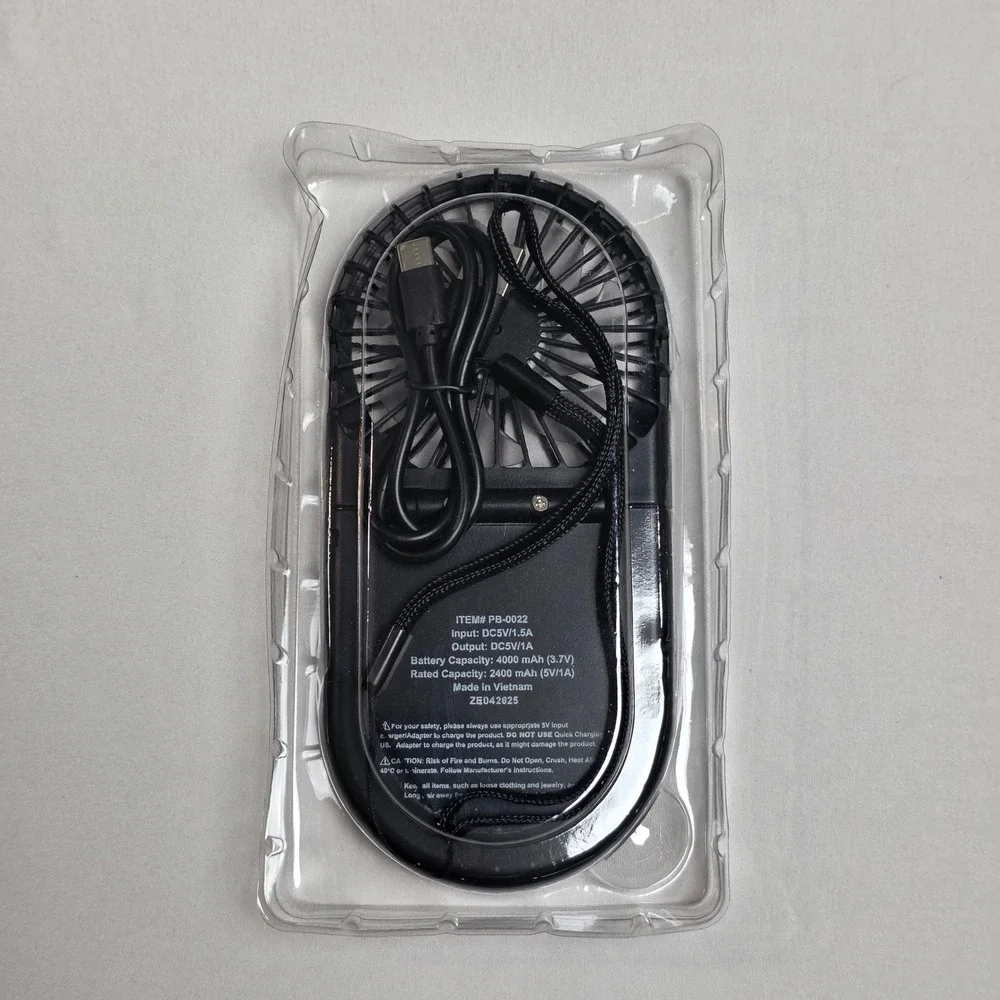 Digital Essentials 2-in-1 Power Bank Portable Fan Black 4000mAh PB-0022-BK